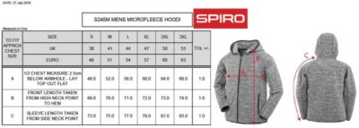 Herren Microfleece Kapuzenjacke Spiro | S 245M Grössentabelle