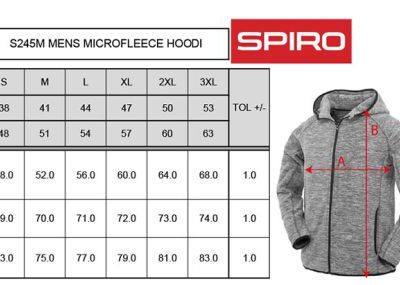 Herren Microfleece Kapuzenjacke Spiro | S 245M Grössentabelle