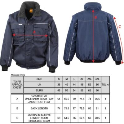 Workwear Jacke mit abnehmbaren Ärmeln Result Work-Guard | R 071X Grössentabelle Workwear Jacke mit abnehmbaren Ärmeln Result Work-Guard | R 071X Grössentabelle