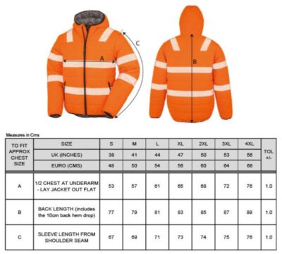 Sicherheitsjacke Result Recycled | R 500X Grössentabelle Sicherheitsjacke Result Recycled | R 500X Grössentabelle