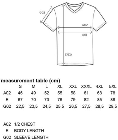 Herren Slim Fit V-Ausschnitt T-Shirt Promodoro | 3082 Grössentabelle