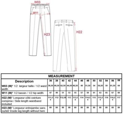 Herren Anzughose Kariban | K 730 Grössentabelle Herren Anzughose Kariban | K 730 Grössentabelle