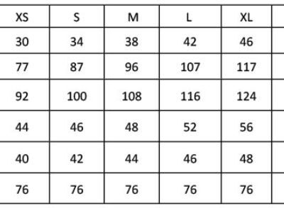 Kochjacke Premier | PR 657 Grössentabelle
