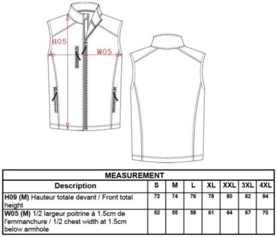 Herren 3-Lagen Softshell Gilet Kariban | K 403 Grössentabelle Herren 3-Lagen Softshell Gilet Kariban | K 403 Grössentabelle