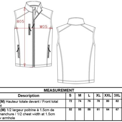 Herren 3-Lagen Softshell Gilet Kariban | K 403 Grössentabelle Herren 3-Lagen Softshell Gilet Kariban | K 403 Grössentabelle
