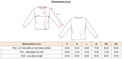 Stretch T-Shirt langarm Kariban | K 3016 Grössentabelle