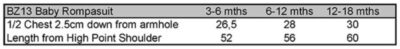Baby Strampler Babybugz | BZ 13 Grössentabelle Baby Strampler Babybugz | BZ 13 Grössentabelle