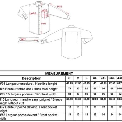 Hemd langarm bügelfrei Kariban | K 537 Grössentabelle Hemd langarm bügelfrei Kariban | K 537 Grössentabelle