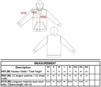 Schwere Kapuzen Sweatjacke Kariban | K 444 Grössentabelle Schwere Kapuzen Sweatjacke Kariban | K 444 Grössentabelle