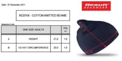 Rippstrick Beanie Result Winter Essentials | RC 074X Grössentabelle