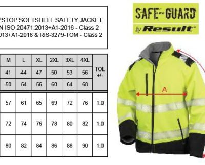 Sicherheits Softshell Jacke Result | R 476X Grössentabelle Sicherheits Softshell Jacke Result | R 476X Grössentabelle