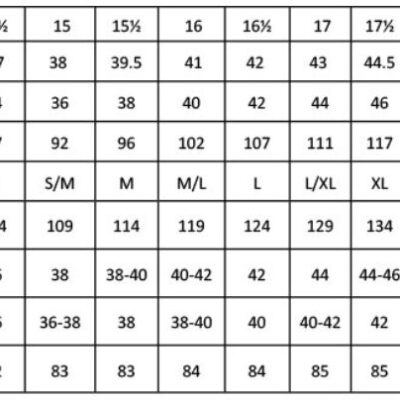 Piloten Hemd langarm Premier | PR 210 Grössentabelle