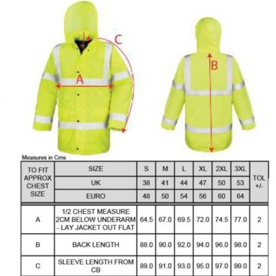 EN ISO 20471:2013 Sicherheits Parka Result Core | R 218X Grössentabelle EN ISO 20471:2013 Sicherheits Parka Result Core | R 218X Grössentabelle