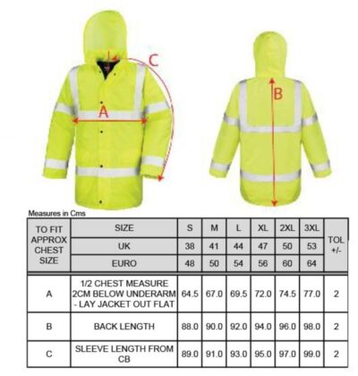 EN ISO 20471:2013 Sicherheits Parka Result Core | R 218X Grössentabelle EN ISO 20471:2013 Sicherheits Parka Result Core | R 218X Grössentabelle