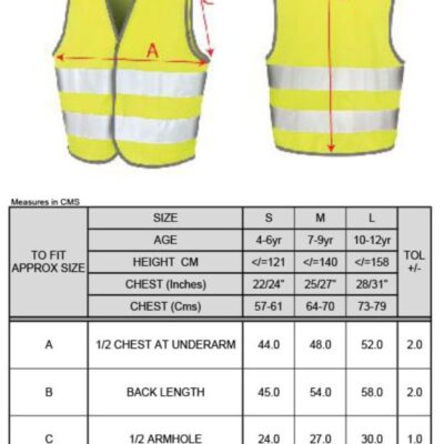 Kinder Warnweste Result Core | R 200J Grössentabelle