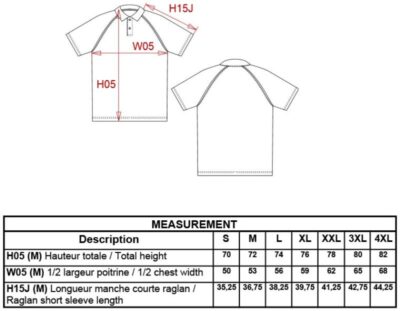 Baseball Piqué Polo Kariban | K 226 Grössentabelle