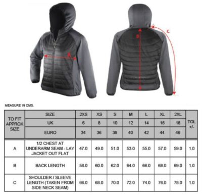 Damen Zero Gravity Jacke Spiro | S 268F Grössentabelle