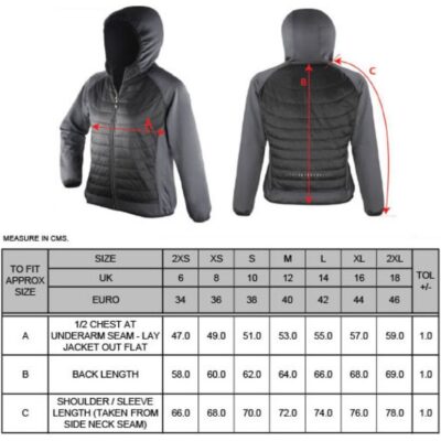 Damen Zero Gravity Jacke Spiro | S 268F Grössentabelle