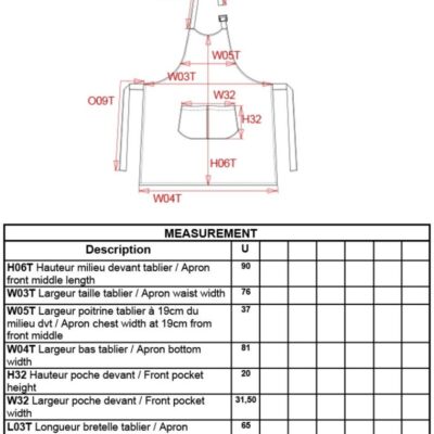 Schürze Kariban | K 8005 Grössentabelle Schürze Kariban | K 8005 Grössentabelle