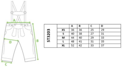 Damen Lederhose kurz Leather Trousers short/women Grössentabelle