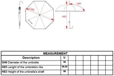 Regenschirm mit Holzgriff Kimood | KI 2020 Grössentabelle