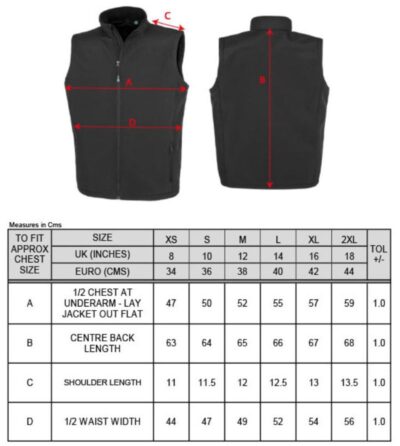 Damen 2-Lagen Softshell Gilet "Printable" Result Recycled | R 902F Grössentabelle Damen 2-Lagen Softshell Gilet "Printable" Result Recycled | R 902F Grössentabelle