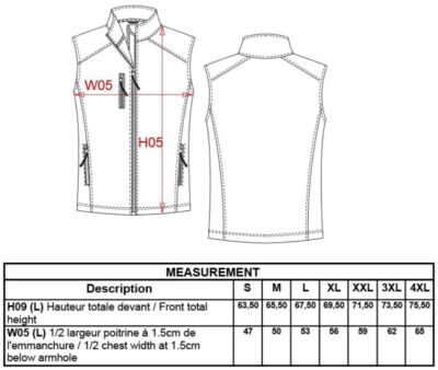 Damen 3-Lagen Softshell Gilet Kariban | K 404 Grössentabelle Damen 3-Lagen Softshell Gilet Kariban | K 404 Grössentabelle