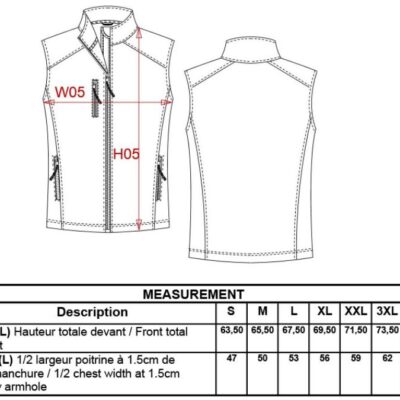 Damen 3-Lagen Softshell Gilet Kariban | K 404 Grössentabelle Damen 3-Lagen Softshell Gilet Kariban | K 404 Grössentabelle