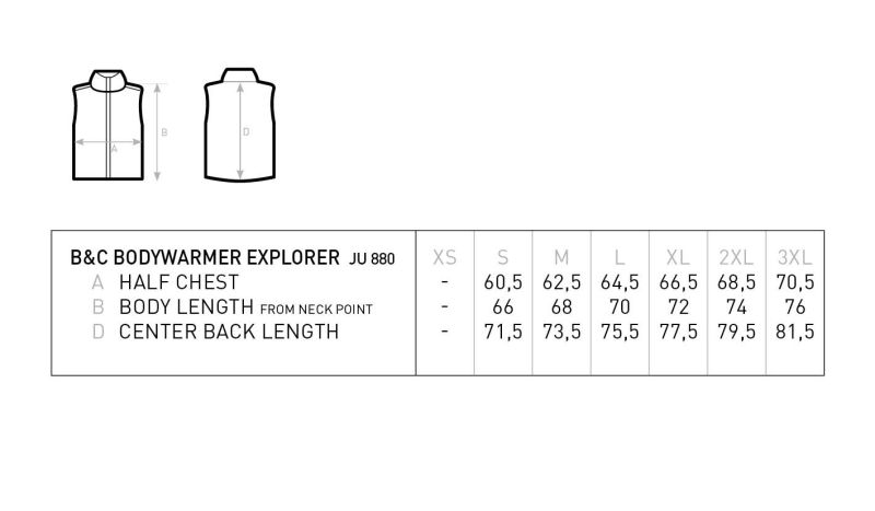 Bodywarmer B&C | Bodywarmer Explorer Grössentabelle Bodywarmer B&C | Bodywarmer Explorer Grössentabelle