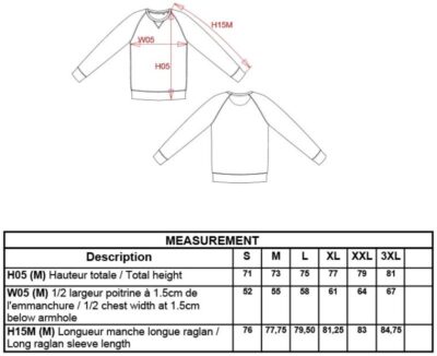 Herren Bio Raglan Sweater Kariban | K 480 Grössentabelle Herren Bio Raglan Sweater Kariban | K 480 Grössentabelle