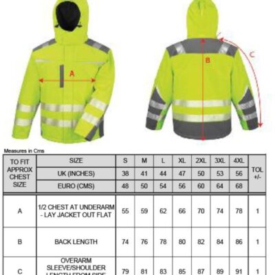 Workwear Softshell Jacke "Dynamic" Result | R 331X Grössentabelle Workwear Softshell Jacke "Dynamic" Result | R 331X Grössentabelle