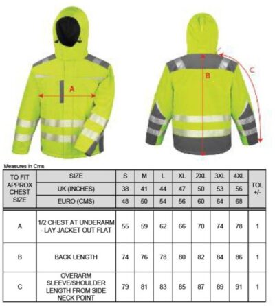 Workwear Softshell Jacke "Dynamic" Result | R 331X Grössentabelle Workwear Softshell Jacke "Dynamic" Result | R 331X Grössentabelle