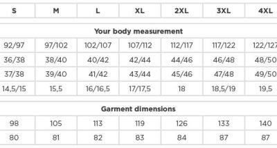 Ultimate Stretch Hemd langarm Russell | 960M Grössentabelle Ultimate Stretch Hemd langarm Russell | 960M Grössentabelle