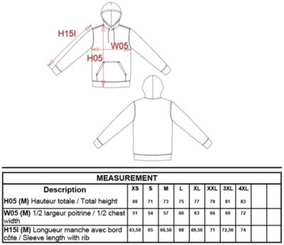 Schwerer Kapuzen Sweater Kariban | K 443 Grössentabelle Schwerer Kapuzen Sweater Kariban | K 443 Grössentabelle