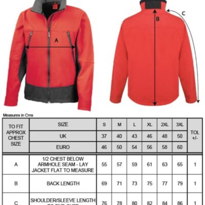 3-Lagen Softshell Jacke Result | R 120X Grössentabelle 3-Lagen Softshell Jacke Result | R 120X Grössentabelle
