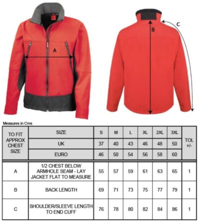 3-Lagen Softshell Jacke Result | R 120X Grössentabelle 3-Lagen Softshell Jacke Result | R 120X Grössentabelle