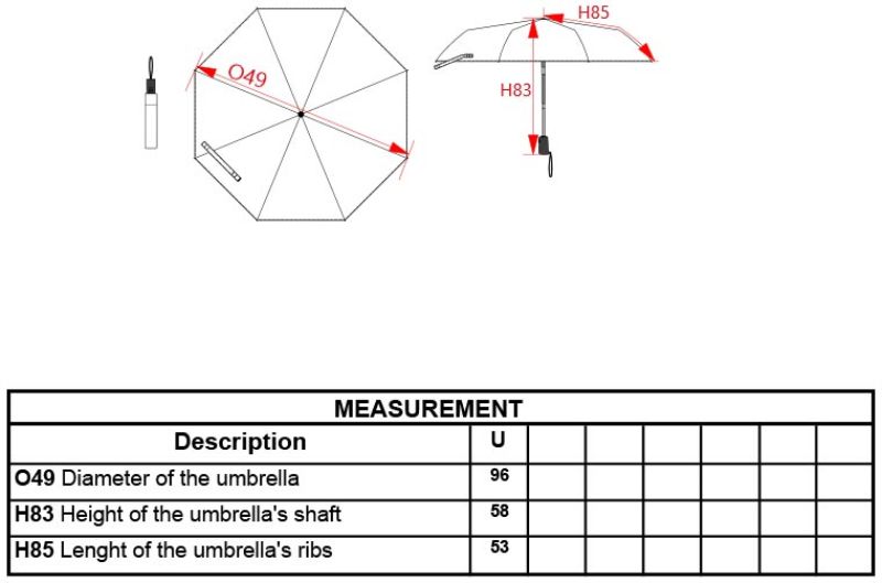 Mini Automatik Regenschirm Kimood | KI 2011 Grössentabelle