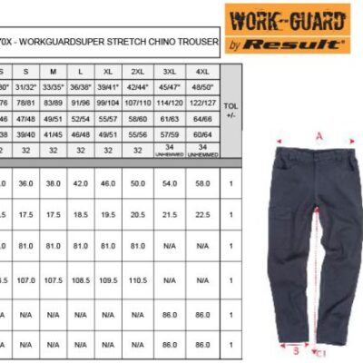 Workwear Slim Chino Hose Result Work-Guard | R 470X Grössentabelle Workwear Slim Chino Hose Result Work-Guard | R 470X Grössentabelle