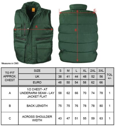 Bodywarmer Result | R 127X Grössentabelle Bodywarmer Result | R 127X Grössentabelle