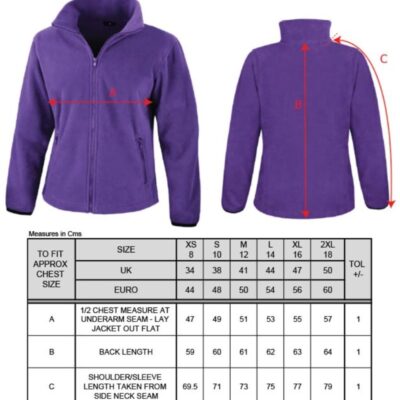 Damen Outdoor Fleece Jacke "Norse" Result Core | R 220F Grössentabelle