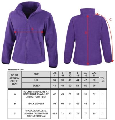 Damen Outdoor Fleece Jacke "Norse" Result Core | R 220F Grössentabelle
