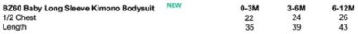 Baby Wickelbody langarm Babybugz | BZ 60 Grössentabelle