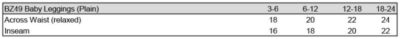Baby Leggings Babybugz | BZ 49 Grössentabelle Baby Leggings Babybugz | BZ 49 Grössentabelle