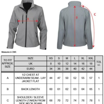 Damen 2-Lagen Softshell Jacke Result | R 128F Grössentabelle Damen 2-Lagen Softshell Jacke Result | R 128F Grössentabelle