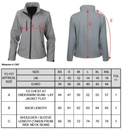 Damen 2-Lagen Softshell Jacke Result | R 128F Grössentabelle Damen 2-Lagen Softshell Jacke Result | R 128F Grössentabelle