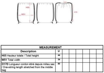 Turnbeutel Kimood | KI 0104 Grössentabelle