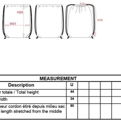 Turnbeutel Kimood | KI 0104 Grössentabelle