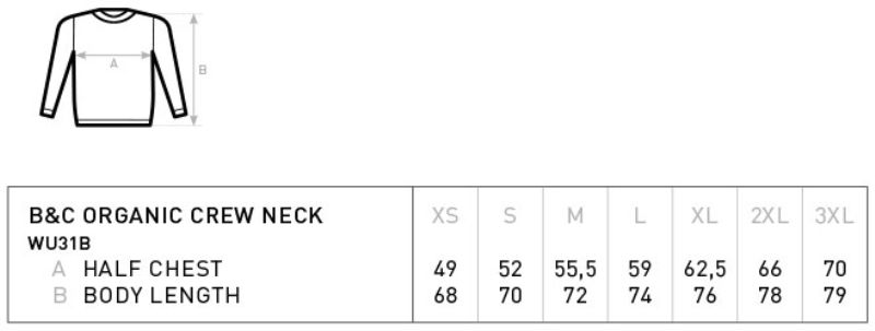 Herren Sweater B&C | Inspire Crew Neck_° Grössentabelle Herren Sweater B&C | Inspire Crew Neck_° Grössentabelle
