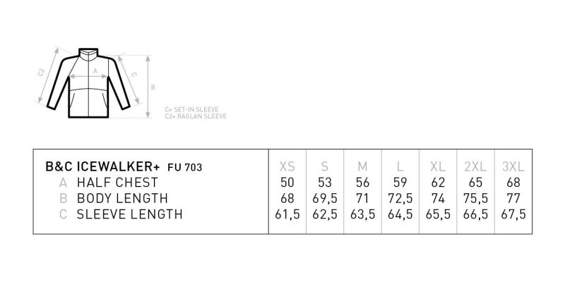 Fleece Jacke B&C | Icewalker + Grössentabelle Fleece Jacke B&C | Icewalker + Grössentabelle