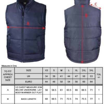 Bodywarmer Result Core | R 208X Grössentabelle Bodywarmer Result Core | R 208X Grössentabelle